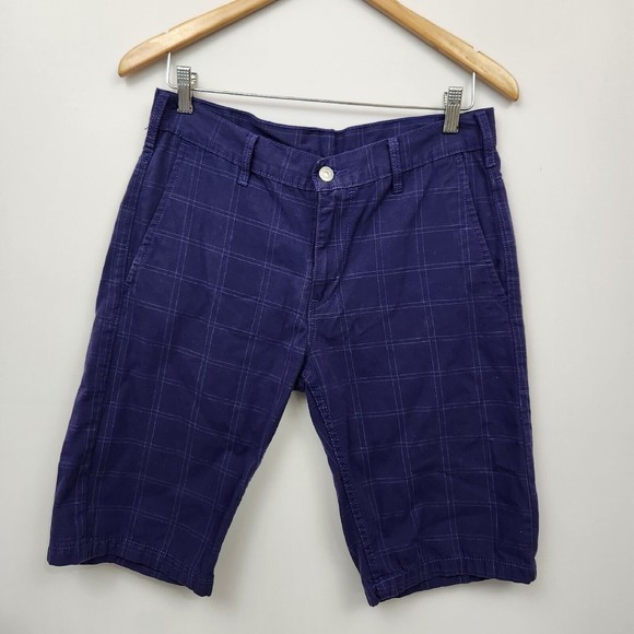 Levi's 666 Flat Front Striped Mid Rise Chino Short Blue Size 34 - Picture 1 of 5